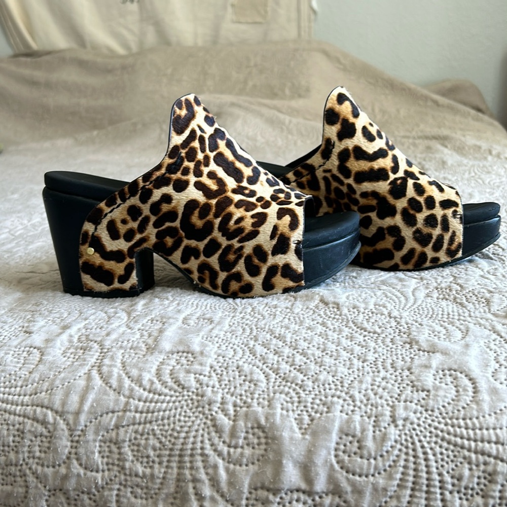 Naked Feet Calf hair leopard platforms size 7.5